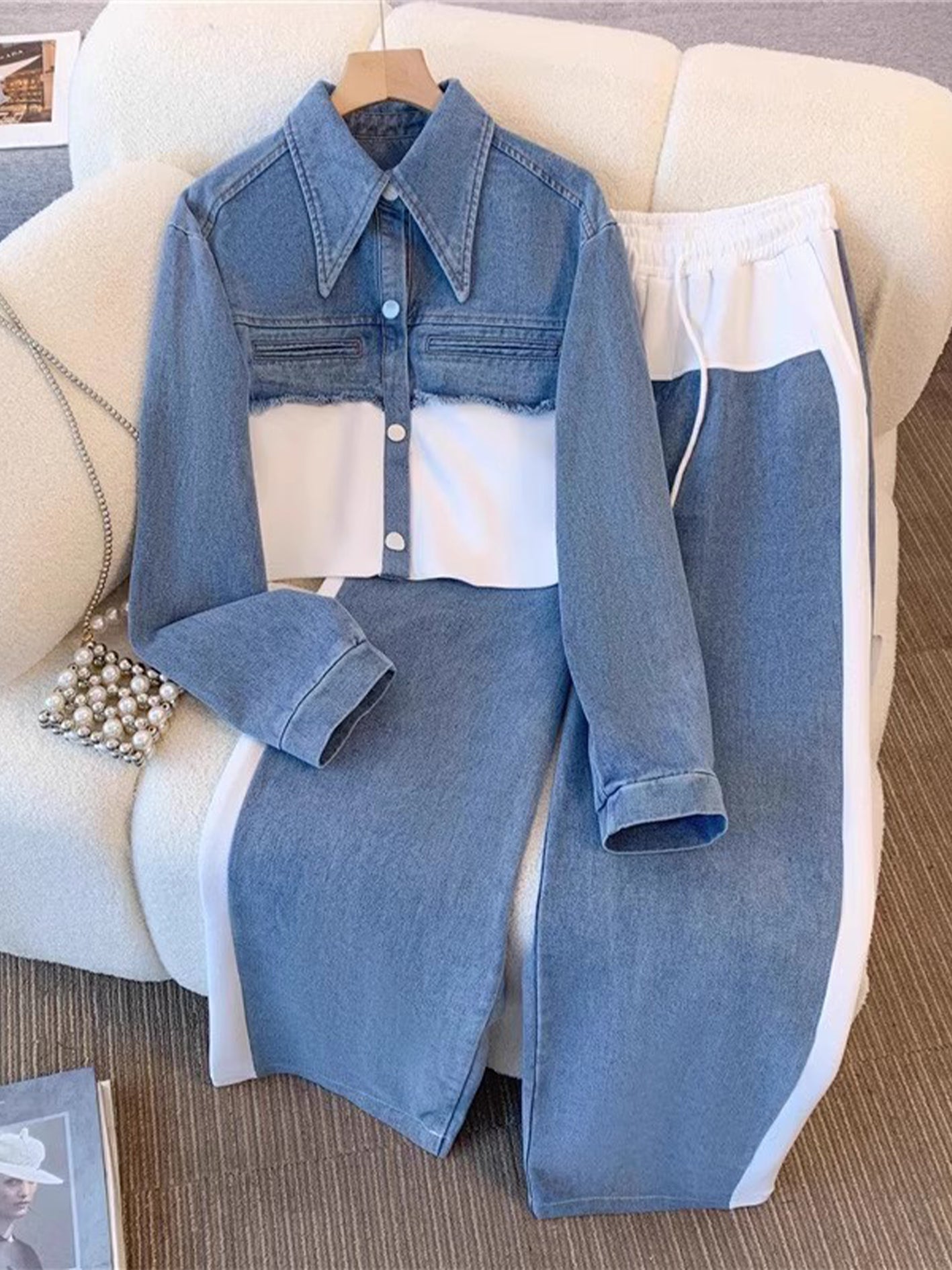 Holbrook™ | Giacca Cropped Color-Block e Set di Pantaloni a Gamba Larga
