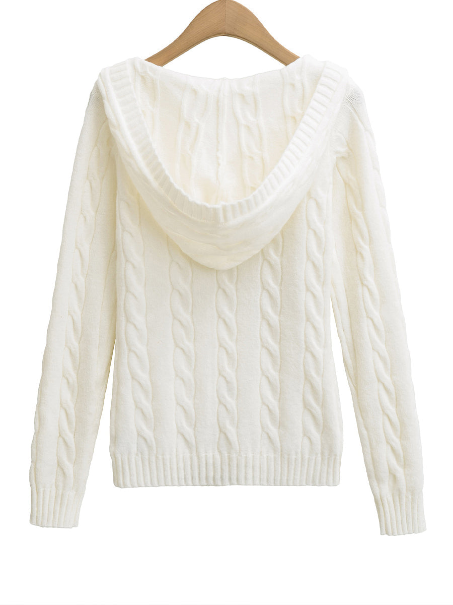 Corabelle | Maglione a V con cappuccio in lavorazione a trecce