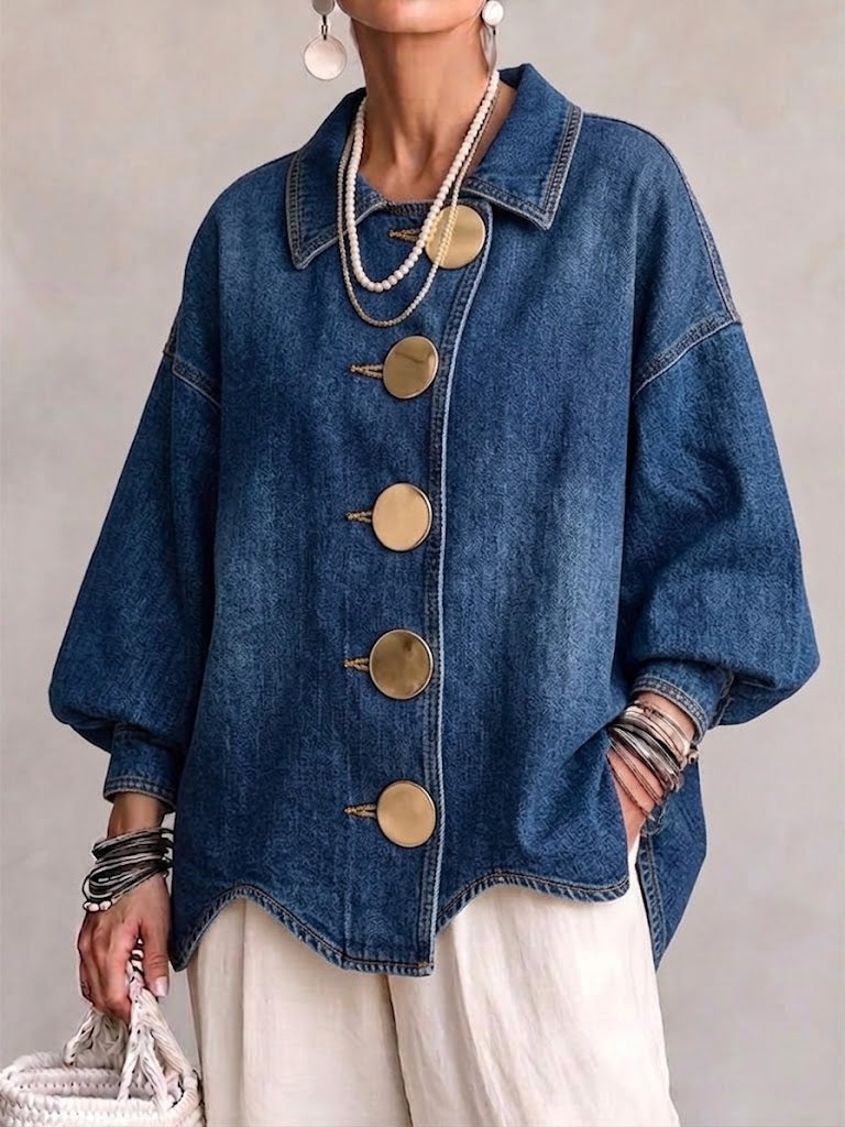 Claire™ | Giacca di Jeans Oversized con Collo e Grandi Bottoni in Metallo