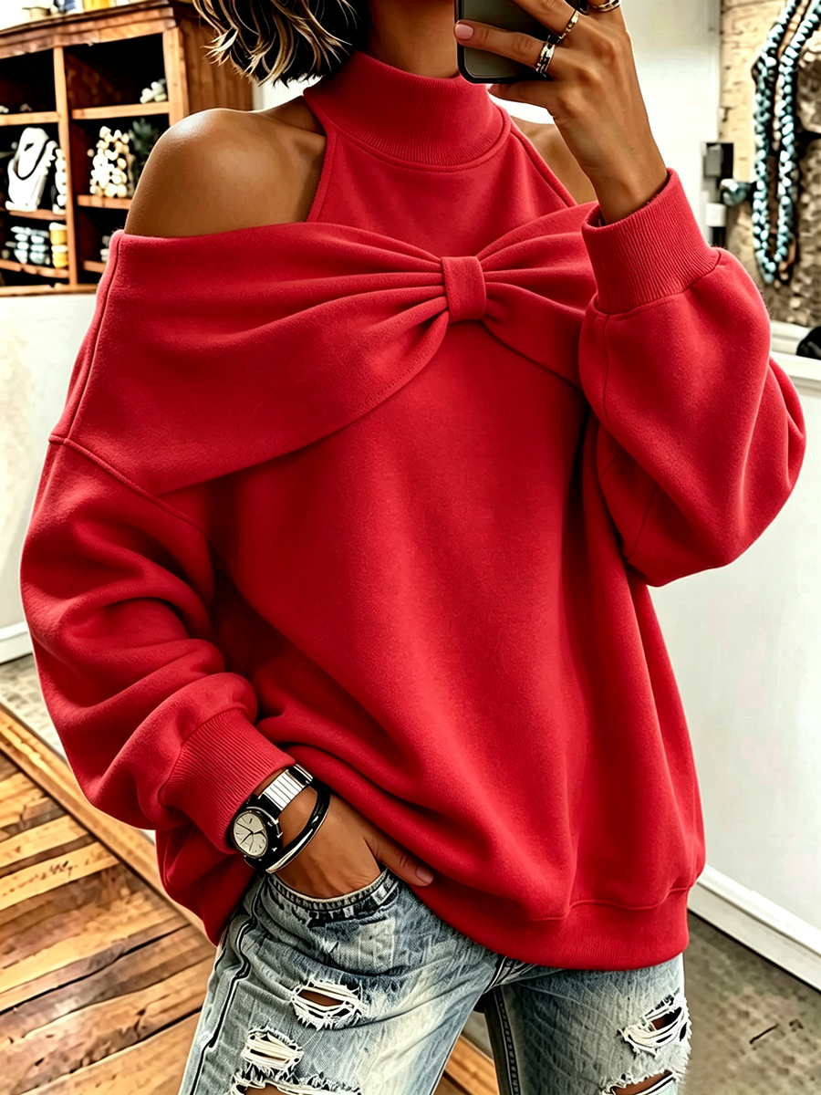 Evelyn™ | Felpa Chic Oversized con Collo Alto e Dettaglio Fiocco