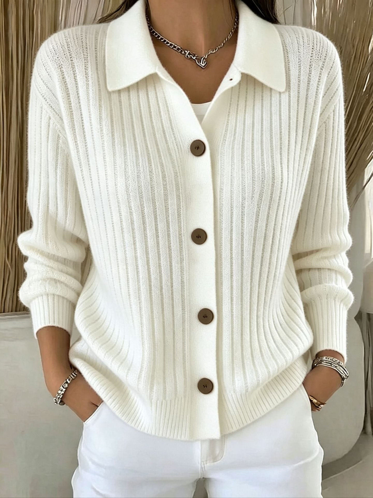 Merriwen | Cardigan con Collo a Coste e Bottoni