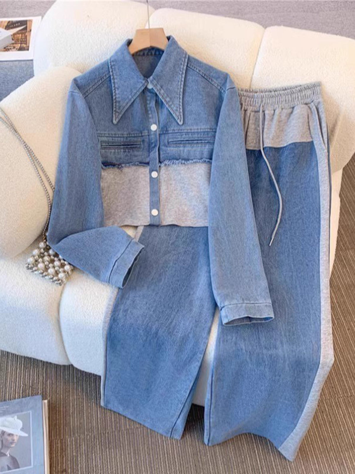Holbrook™ | Giacca Cropped Color-Block e Set di Pantaloni a Gamba Larga