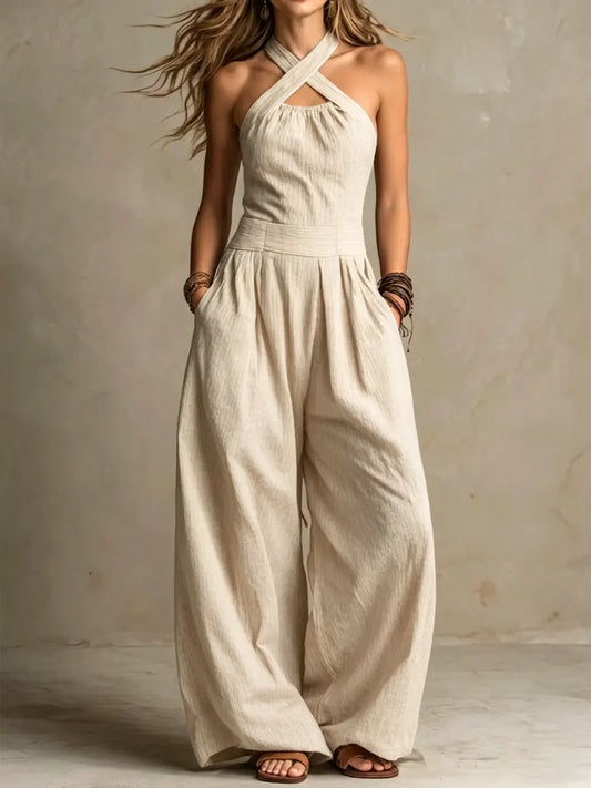 Corinne | Tuta Lunga Fluida con Collo Halter