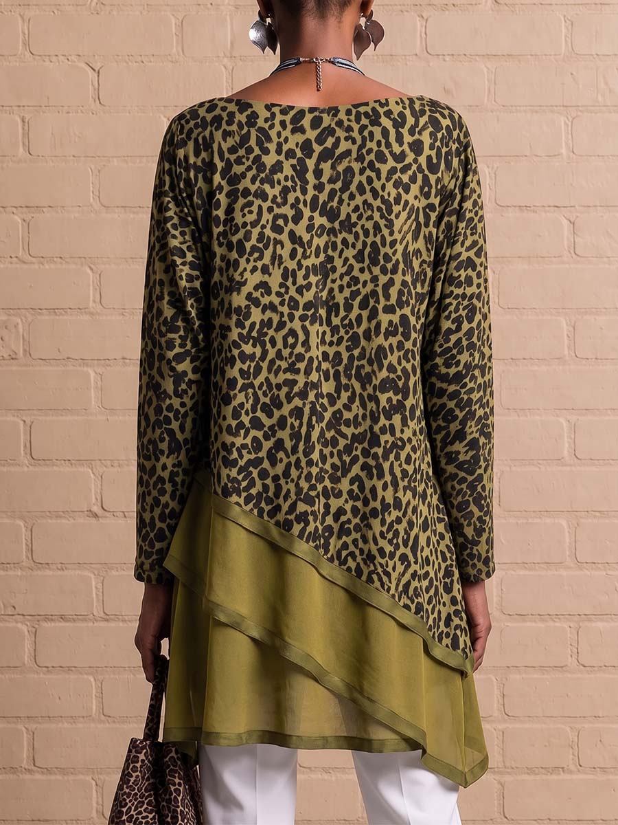 Natalie™ | Maglietta a maniche lunghe con scollo rotondo e stampa leopardata per donna