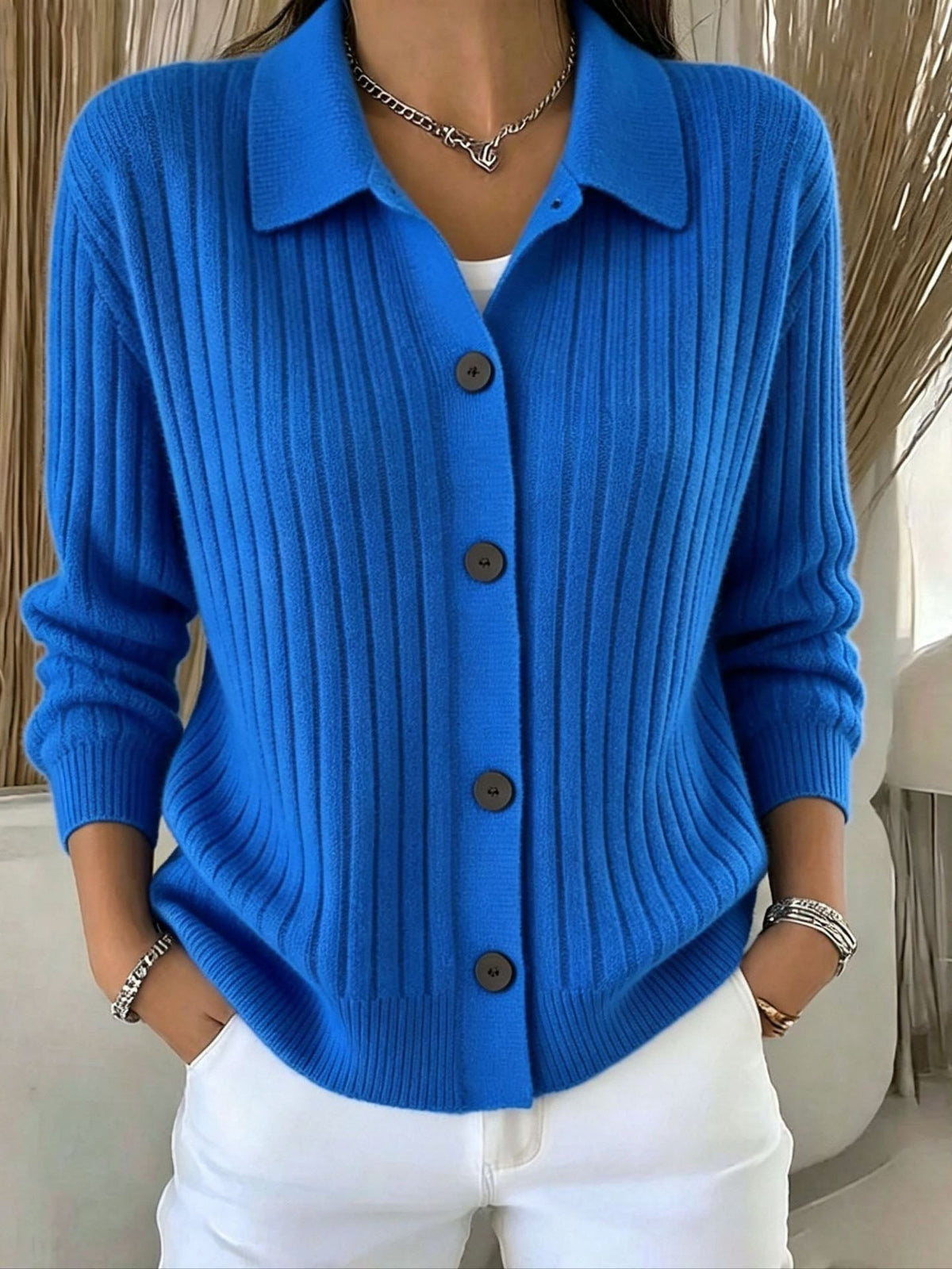 Merriwen | Cardigan con Collo a Coste e Bottoni