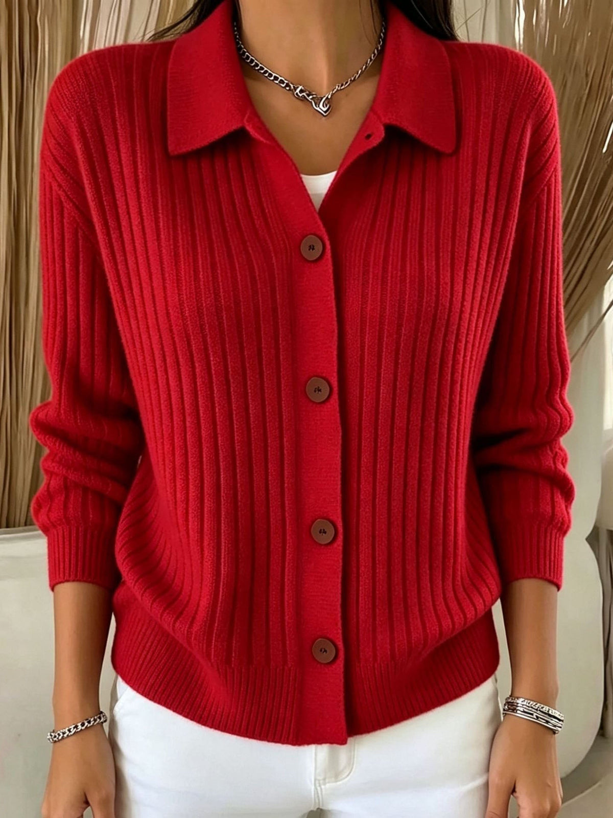 Merriwen | Cardigan con Collo a Coste e Bottoni