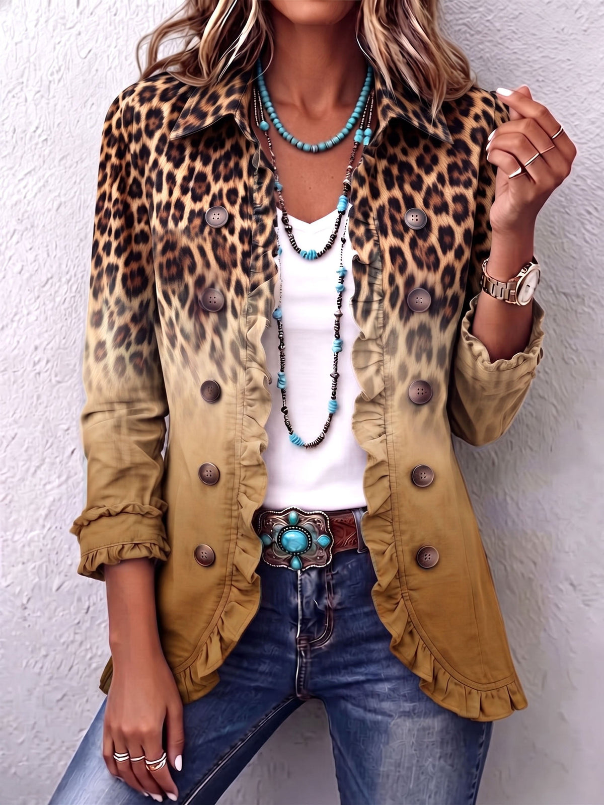 Cassandre | Blazer Leopardato Sfumato con Volant