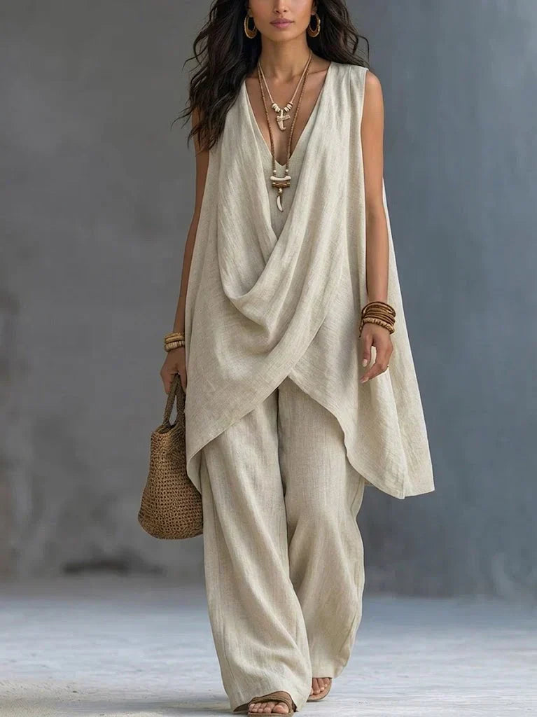 Élodie | Completo Drappeggiato con Pantaloni Ampi