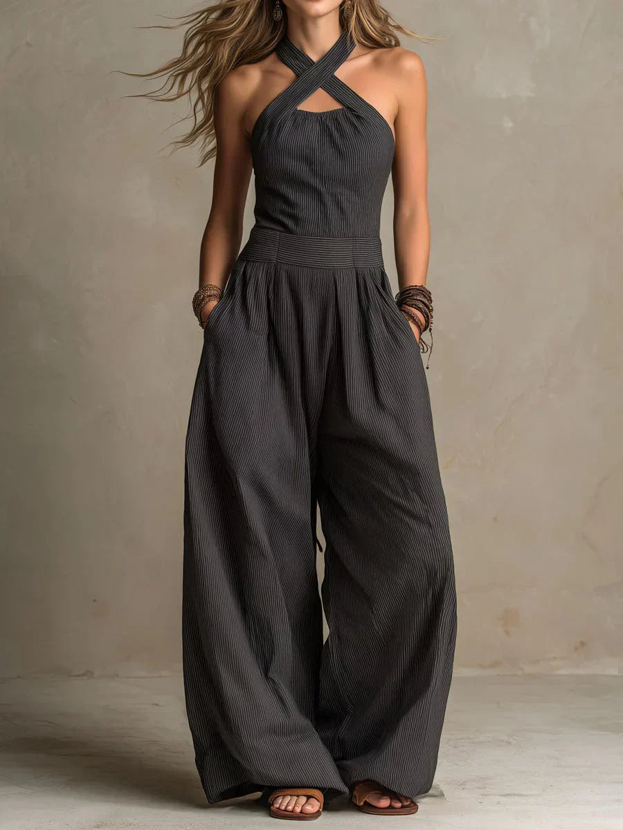 Corinne | Tuta Lunga Fluida con Collo Halter