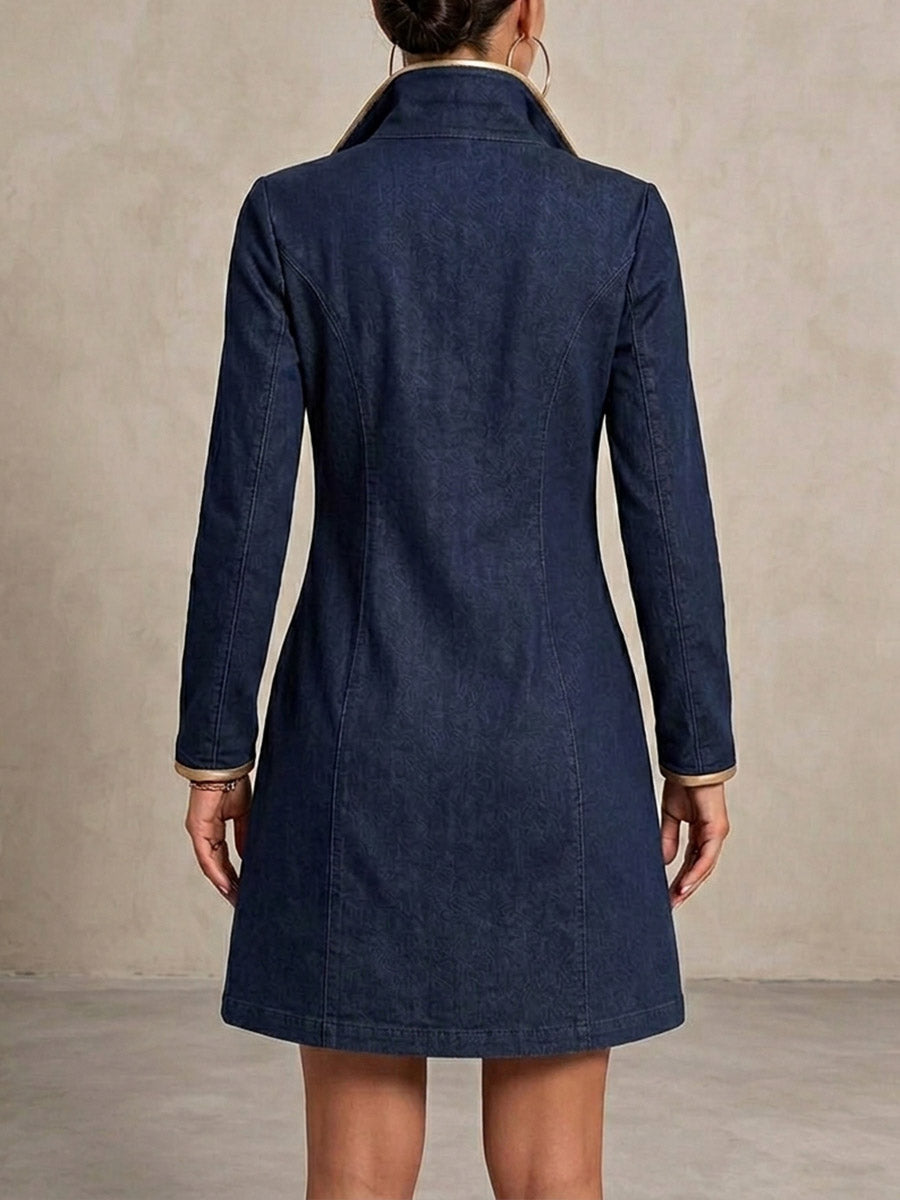 Hannah™ | Abito casual in denim a maniche lunghe con taglio ampio e dettagli dorati e occhielli metallici