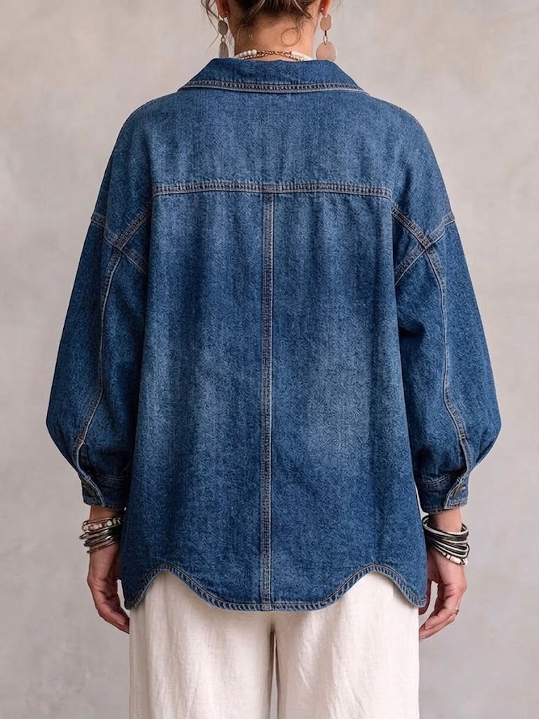Claire™ | Giacca di Jeans Oversized con Collo e Grandi Bottoni in Metallo