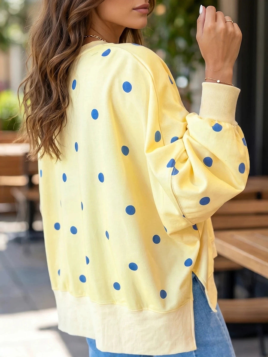 Olivia™ | Maglione Chic Giallo Sole e Blu a Pois