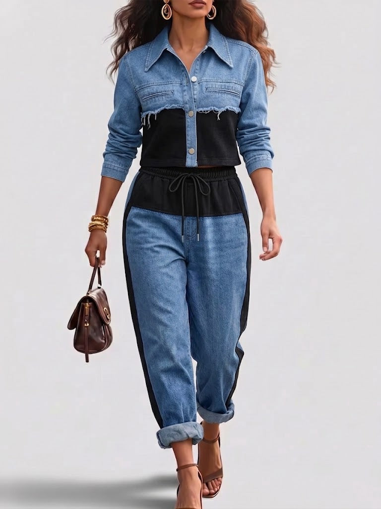 Holbrook™ | Giacca Cropped Color-Block e Set di Pantaloni a Gamba Larga