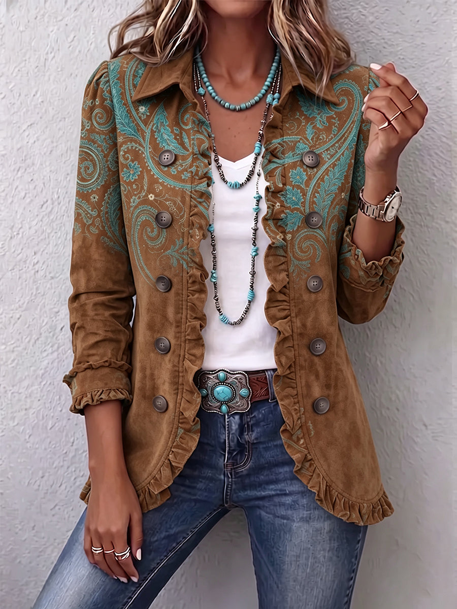 Emily™ | Giacca in misto lino con stampa a motivo western e volant