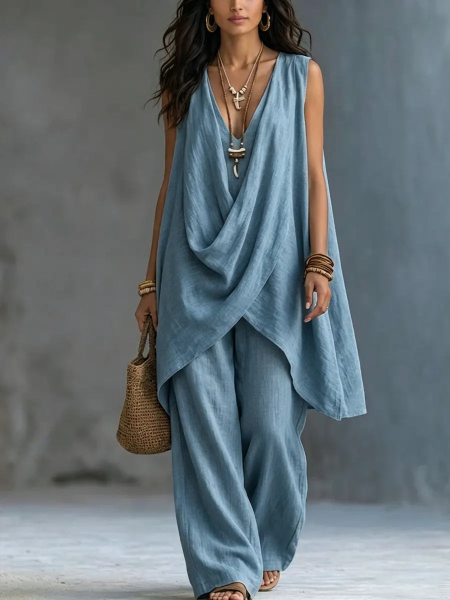 Élodie | Completo Drappeggiato con Pantaloni Ampi
