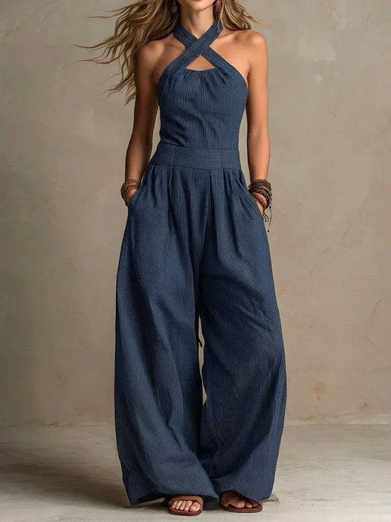 Corinne | Tuta Lunga Fluida con Collo Halter