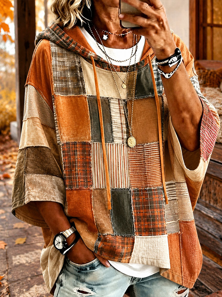Gabriela | Felpa Oversize in Patchwork Tonalità Autunnali