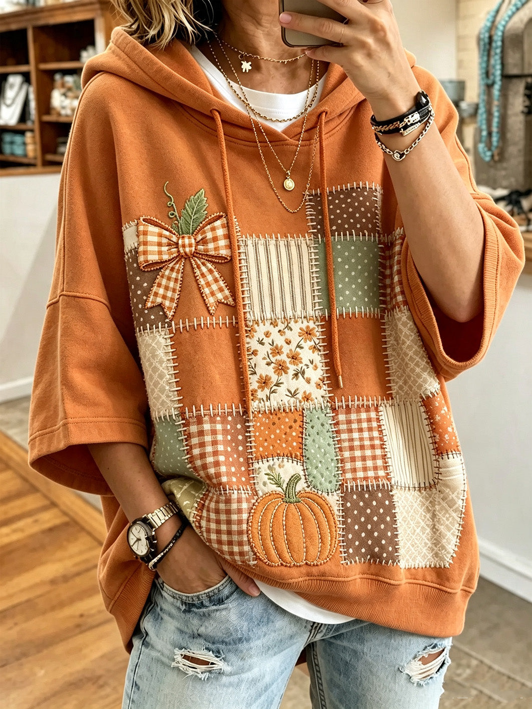 Larisa | Felpa Oversize con Stampa Autunnale