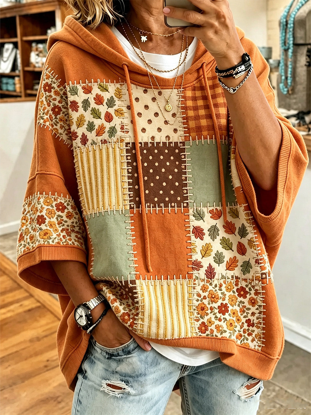Corina | Felpa Oversize con Stampa Foglia d'Autunno
