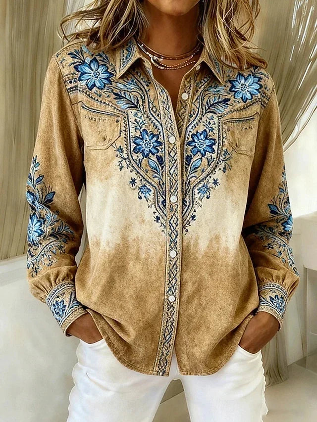 Tucson™ | Blusa Bottonata Vintage Western Floreale